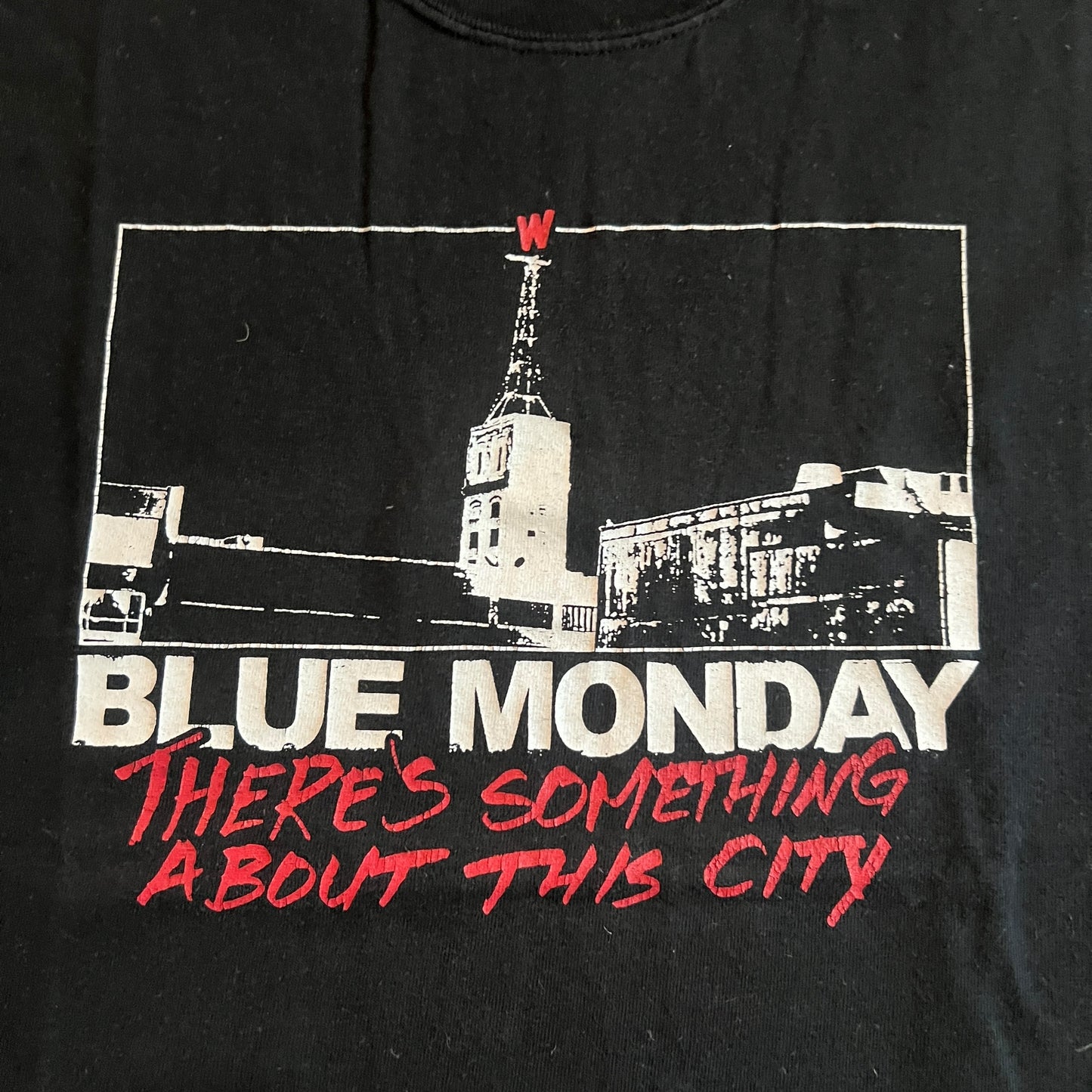 Blue Monday Hardcore Band There's Something About This City T-Shirt Size L Cut Sleeves