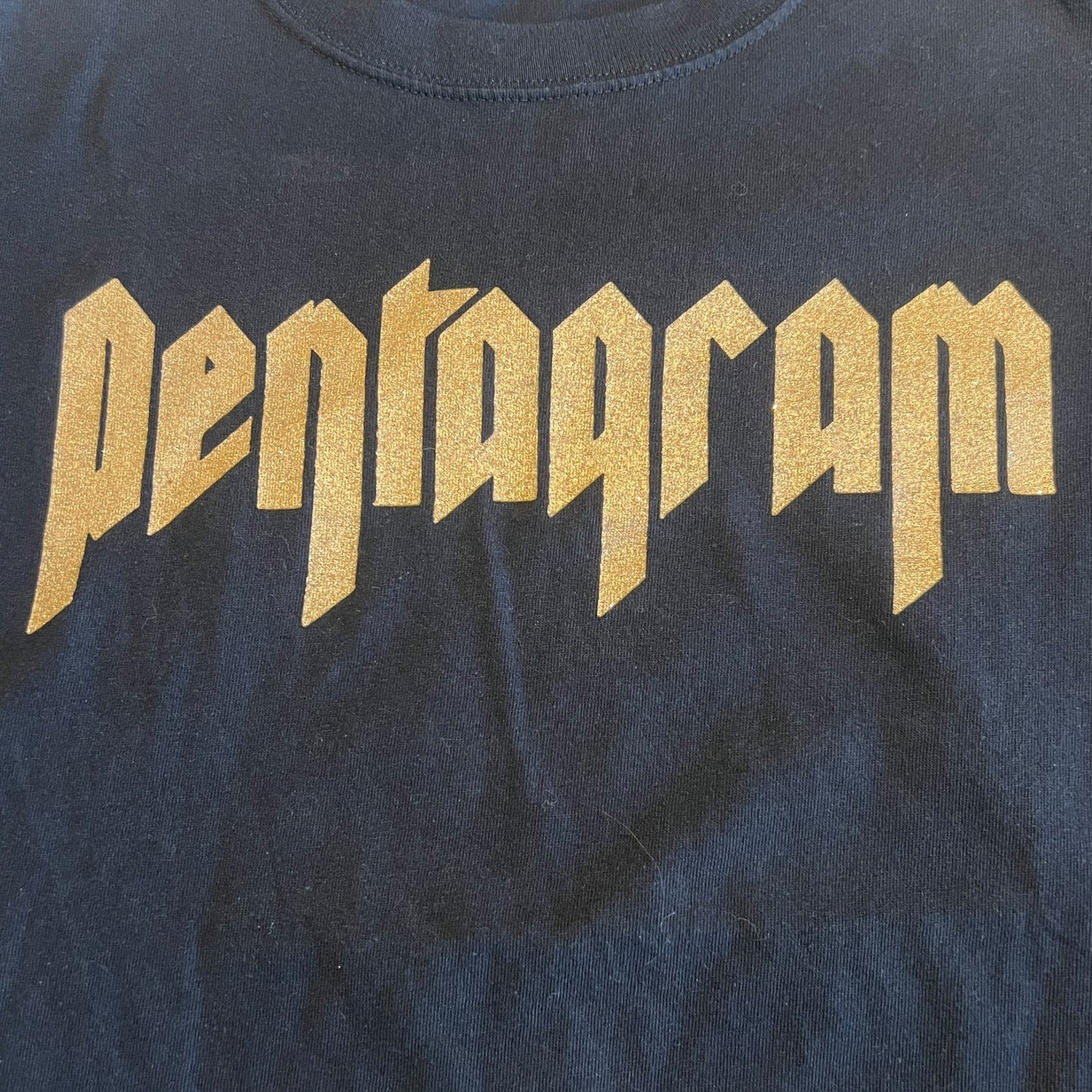 Pentagram Band Earth Flight 2009 Glittery Gold Print T-Shirt Size M