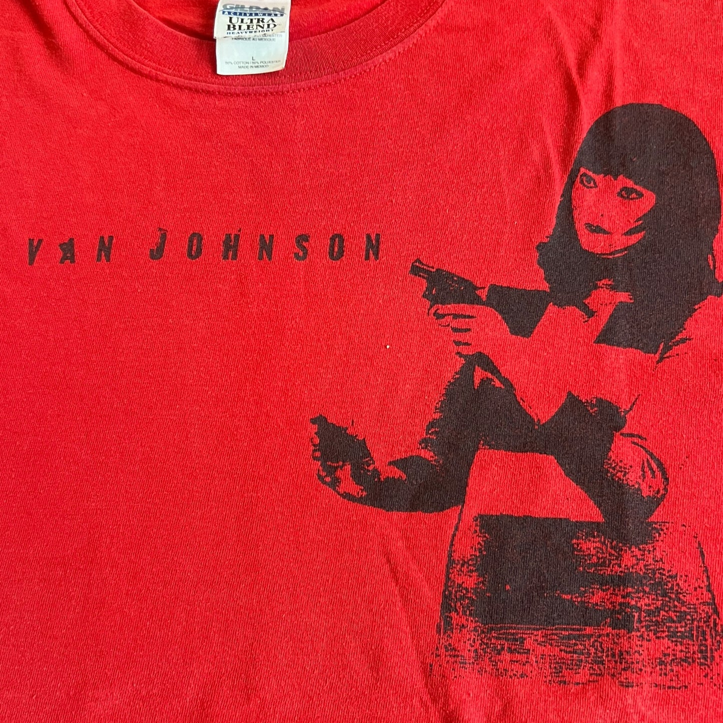 Van Johnson Band Stick Em Up Girl Red T-Shirt Size L Cut Sleeves